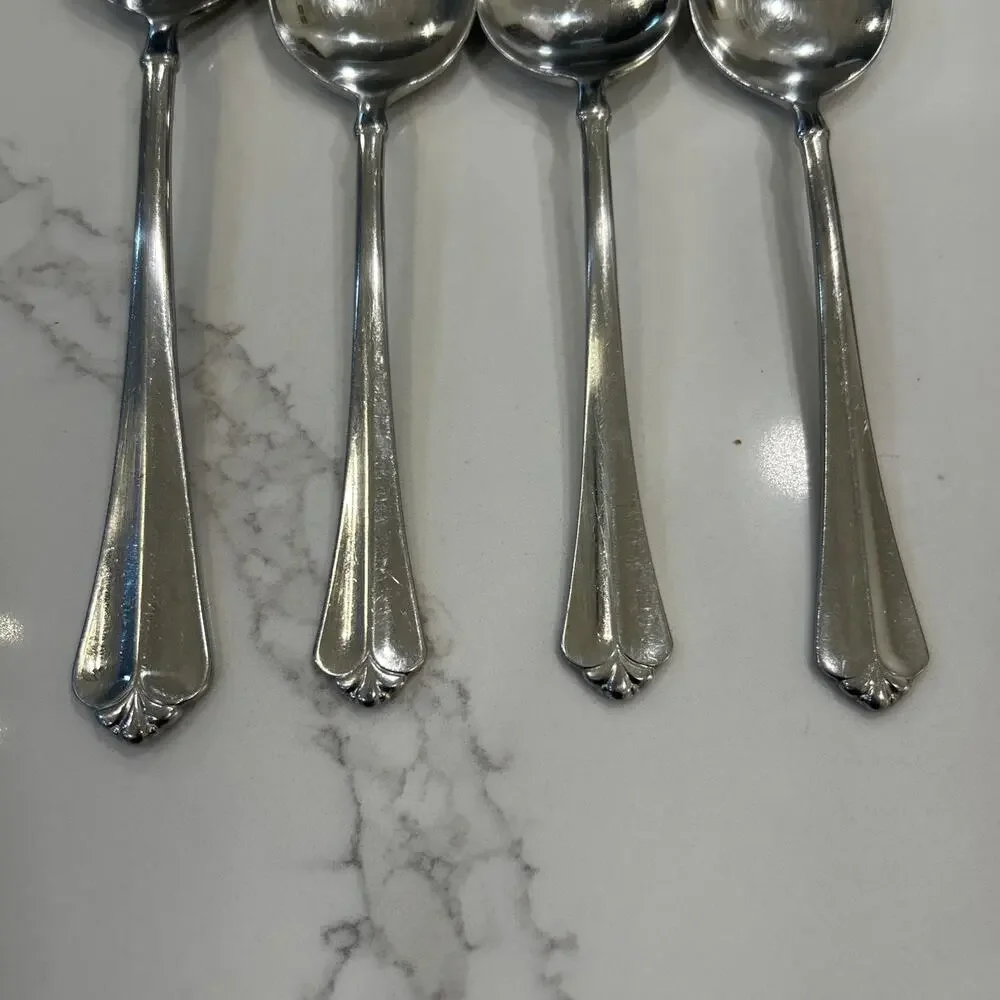 Vtg 4PC ONEIDA JUILLIARD Glossy Stainless‎ CUBE 1 Serving Spoon 3 Dinner Spoons